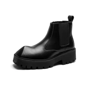 Little Red Man Japanese Style Platform Crew Chelsea Boots Men's Black