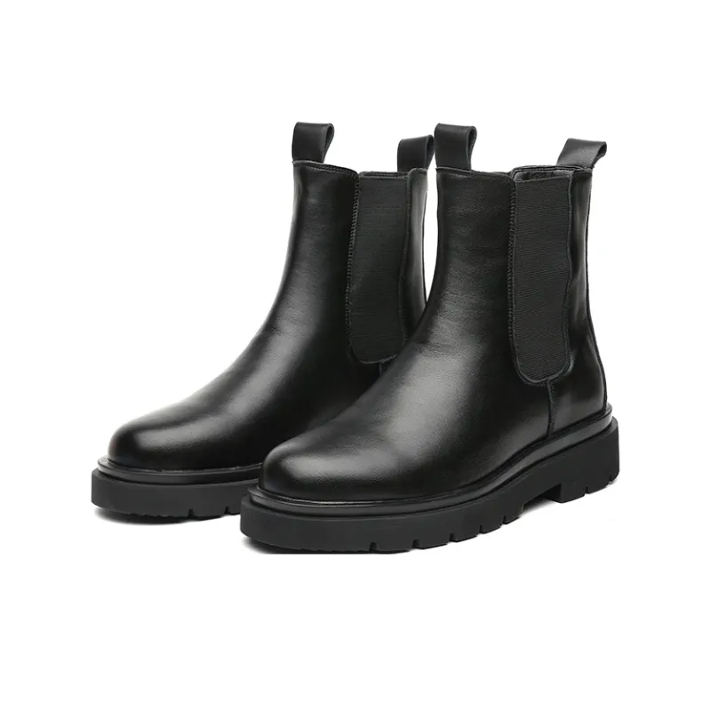 WEISHIBANGWEI Crew Chelsea Boots Medium Heel Men's-2