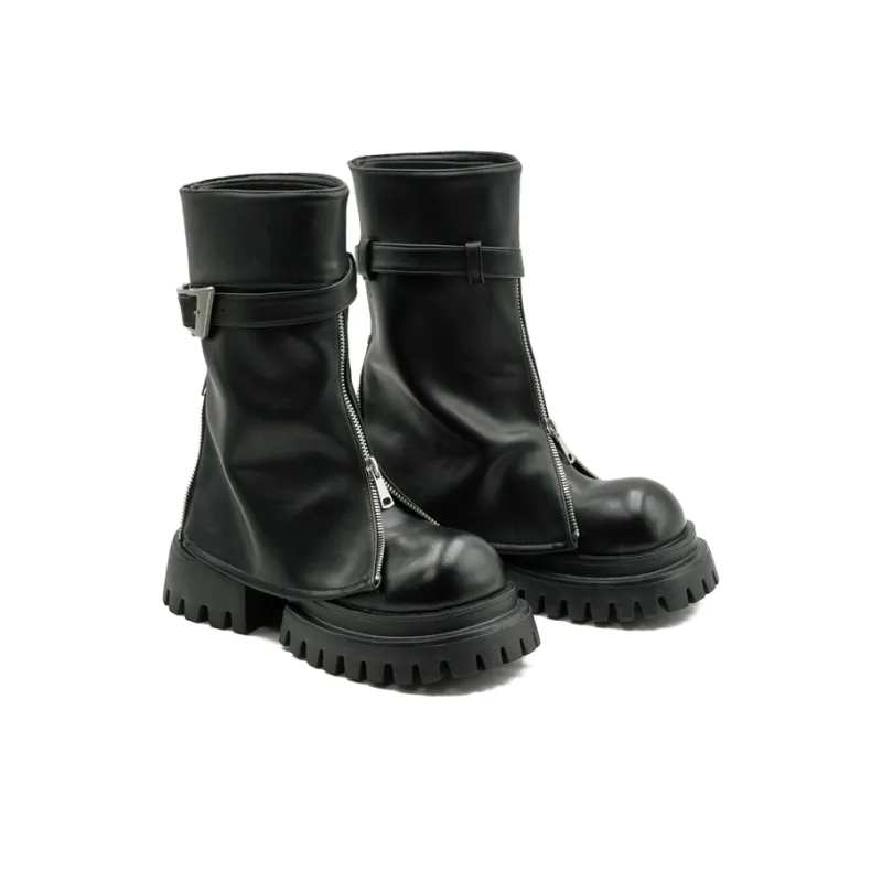 Little Sue Trendy Versatile Fashion, British Style, Chunky Derby Foldover Boots Fleece Lined Ankle Boots Women's-14