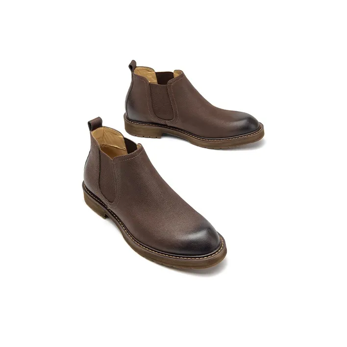 Beau Today Cow Leather Ankle Length Chelsea Boots 3.2cm Men's Coffee-2