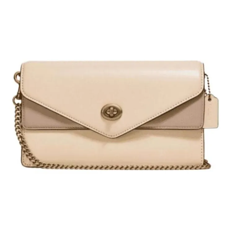 COACH Aster Smooth Finish Calfskin Shoulder Bag Crossbody Bag Small Size Women's Beige With Dusty Pink Accents-0