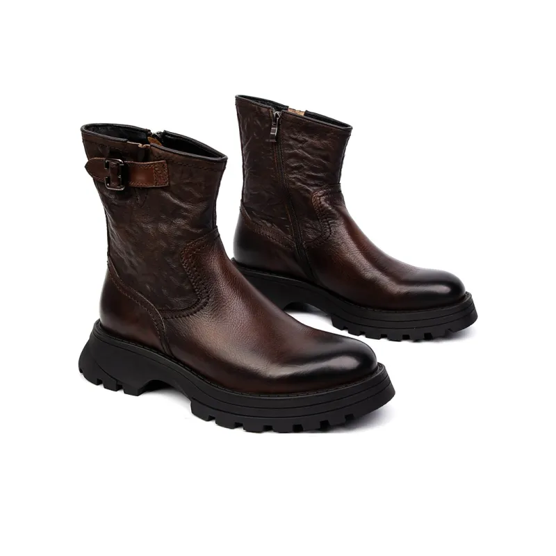 PALMPOLO Leather Lined Ankle Boots Platform Height Increasing 5cm Men's-1