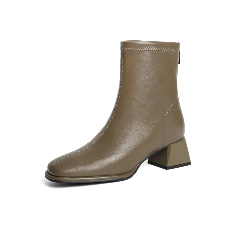 BELLE Ankle Boots Women's Khaki/Ecru/Black/Black, Pleated Leather/Brown, Pleated Leather-9