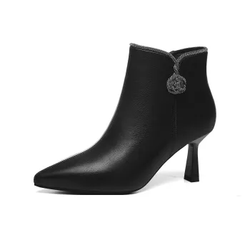 Golden Silk Rabbit Ankle Boots Women's Black