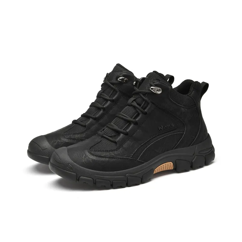 Wen Nai Wear Resistant Cushioning Height Increasing Slip Resistant Short Outdoor Boots Men's Black-3