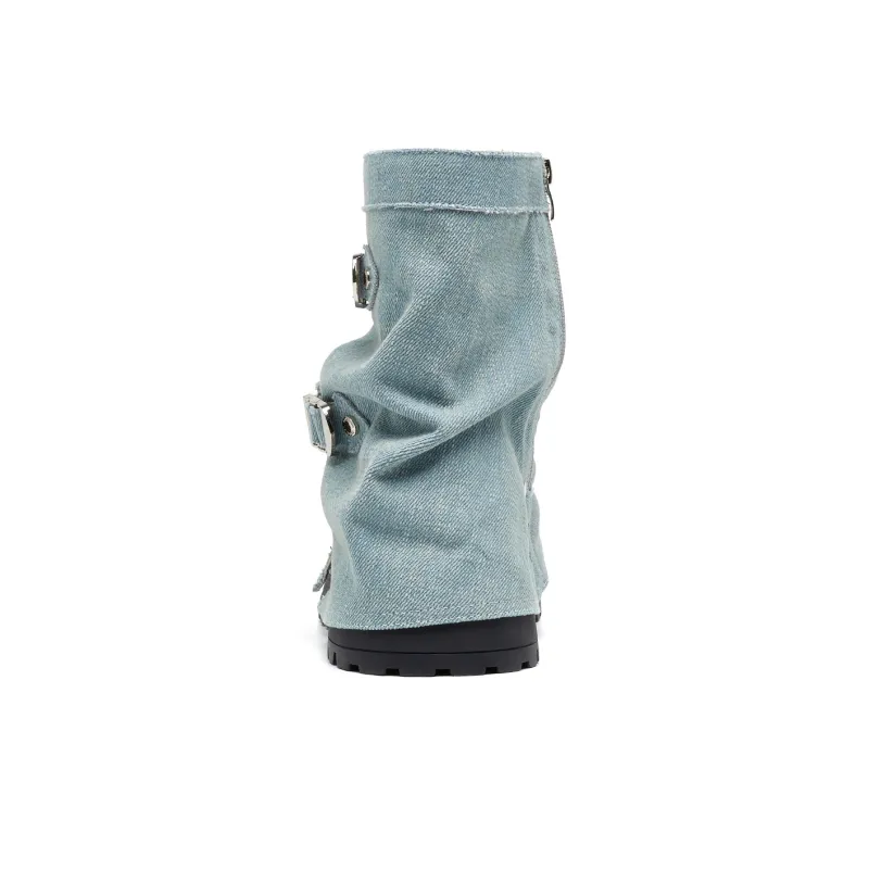 OULISASI Ankle Boots Women's Denim Blue-3