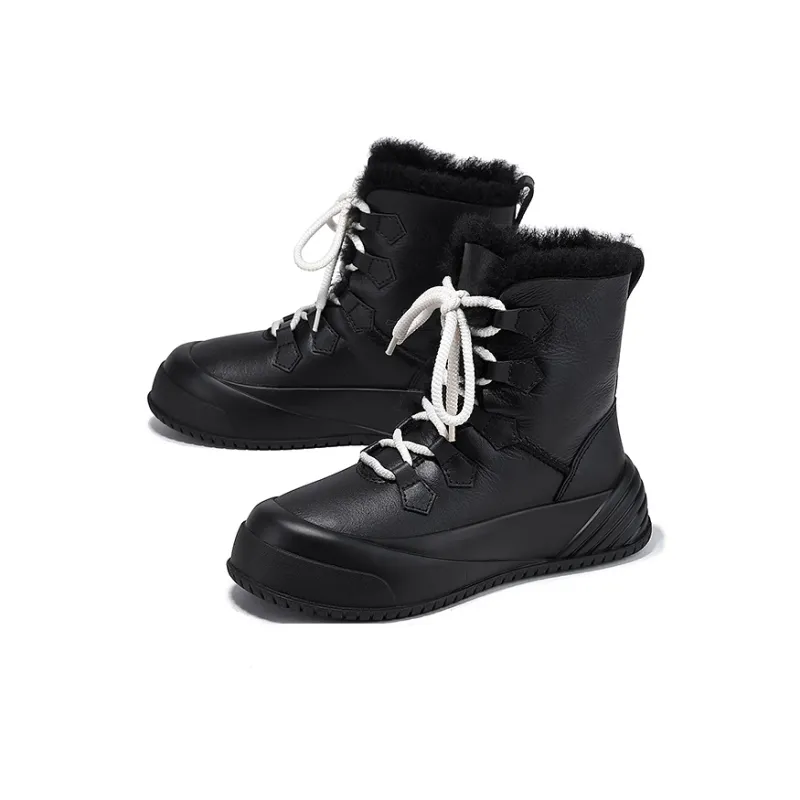 SELAIYA Thermal Abrasion Resistant Height Increasing Crew Snow Boots 4.5cm Women's Black-3