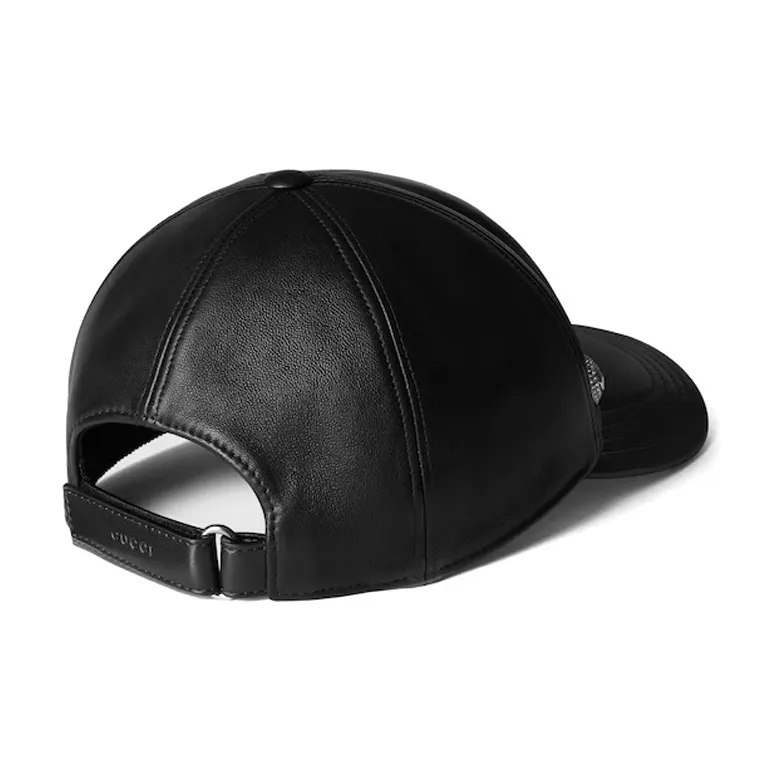 GUCCI Leather Cotton Baseball Caps Women's Black-2