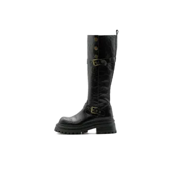 Little Sue Trendy Versatile British Style Shiny Slimming Zipper Knight Boots Fashion 2 in 1 Knee High Boots Women's