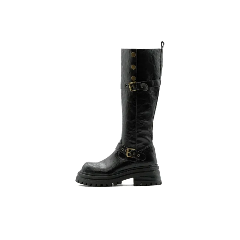 Little Sue Trendy Versatile British Style Shiny Slimming Zipper Knight Boots Fashion 2-in-1 Knee-High Boots Women's-0