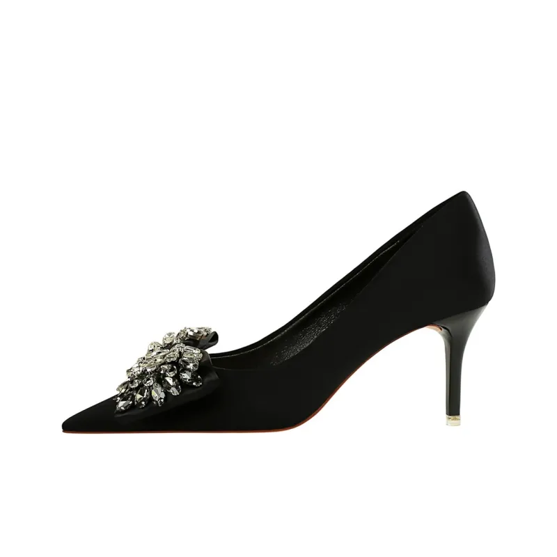QITUMAUL Slim Heel High Heels Women's Black-0