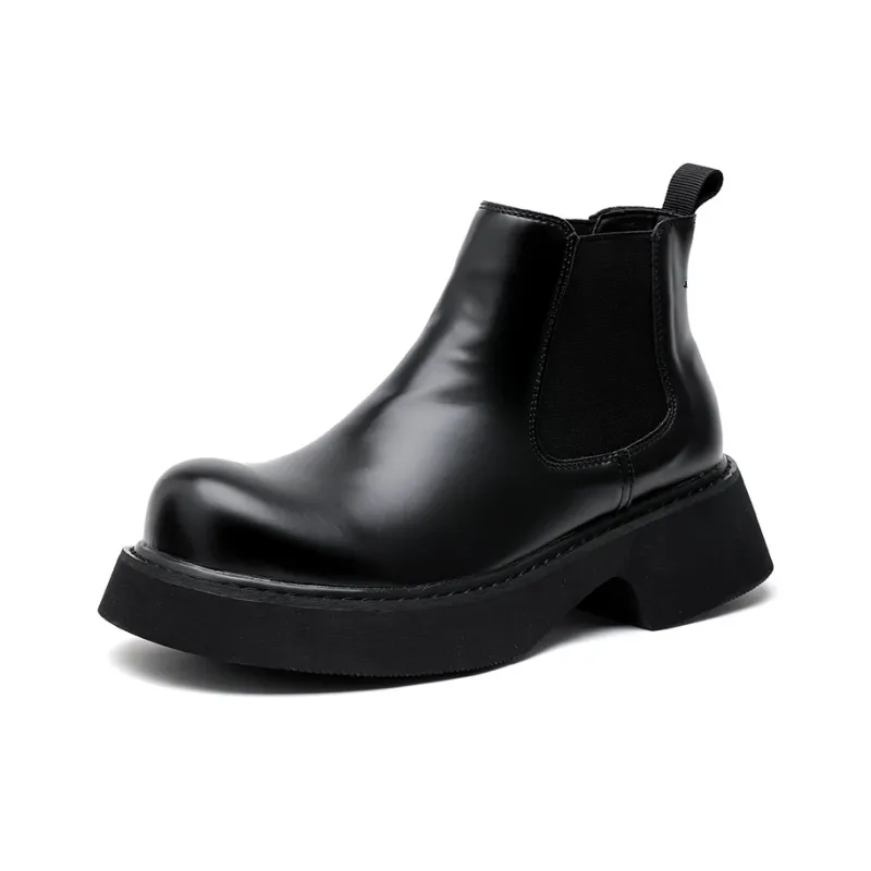 WEISHIBANGWEI Short Chelsea Boots Medium Heel Men's Black-0