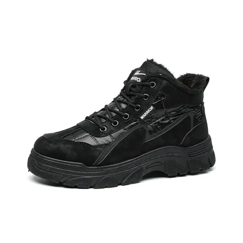 Warrior Fall And Winter Fleece-Lined Insulated Shoes Versatile Casual Athletic Shoes High-Top Work Boots Men's Black