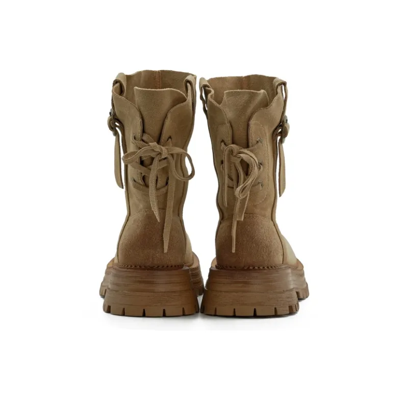 Little Sue Trendy Versatile Back Lace-Up Maillard Style Platform Martin Boots Ankle Boots Women's-4