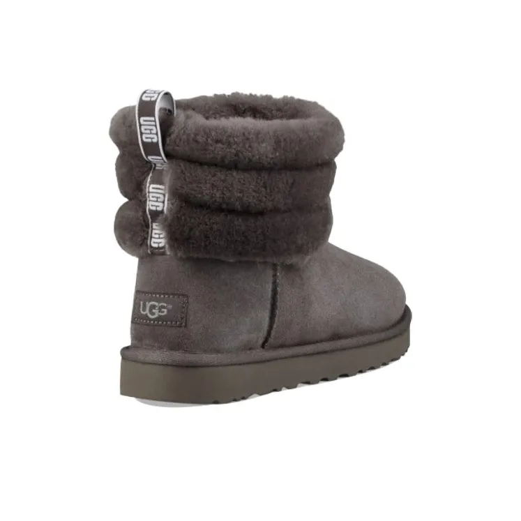 UGG Classic Mini Fluff Quilted Boot Fleece Lined Gray Brown Women's-3