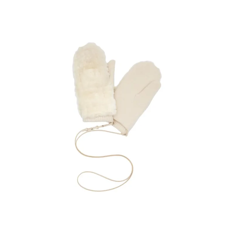 FENDI Polyamide Lambskin Cashmere Wool Lamb Fur Knit Gloves Women's White-0