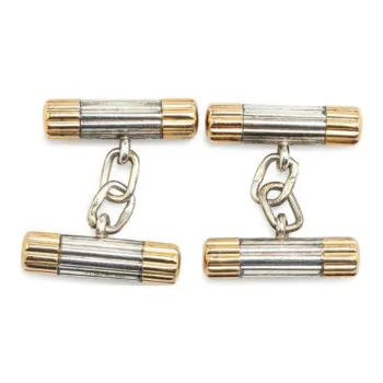 TIFFANY & CO. 20th Century Silver And 18K Yellow Gold Double Bar Chain Cufflinks