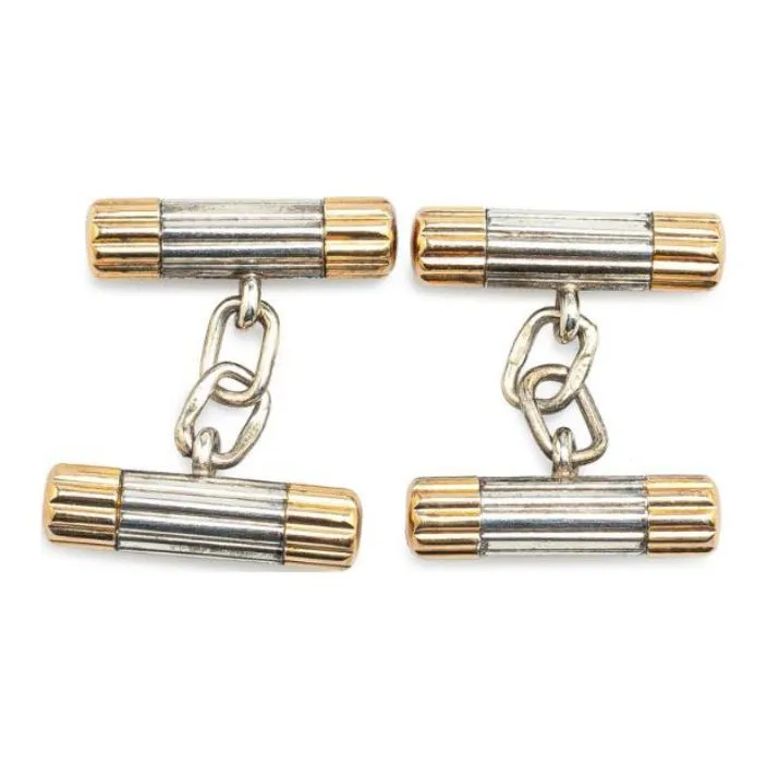 TIFFANY & CO. 20th Century Silver And 18K Yellow Gold Double Bar Chain Cufflinks-0