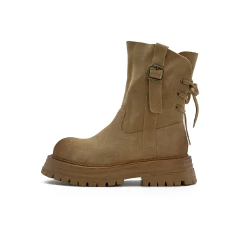 Little Sue Trendy Versatile Back Lace Up Maillard Style Platform Martin Boots Ankle Boots Women's