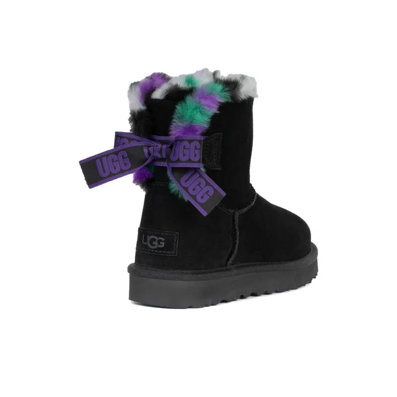 UGG Mini Bailey Bow Plaid Punk Boot 'Black Purple' Women's-2