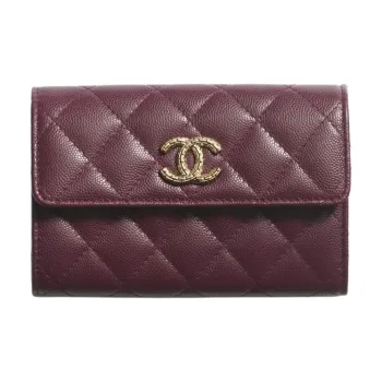 CHANEL Shiny Caviar Calfskin & Metal Wallet Women's Dark Burgundy