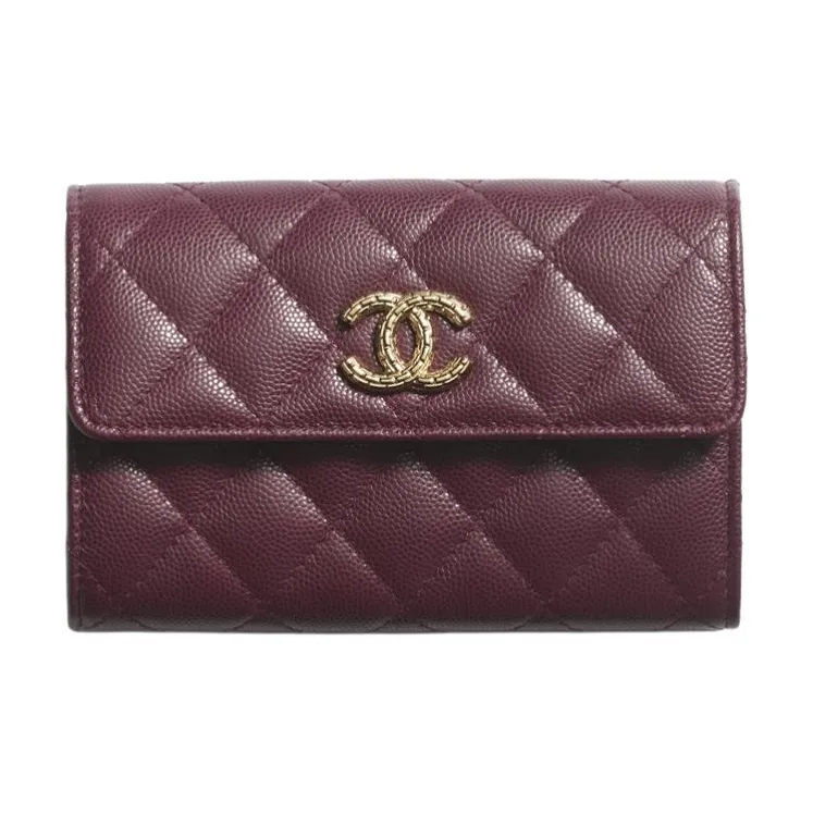 CHANEL Shiny Caviar Calfskin & Metal Wallet Women's Dark Burgundy-0