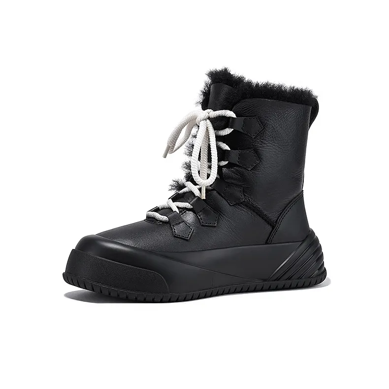 SELAIYA Thermal Abrasion Resistant Height Increasing Crew Snow Boots 4.5cm Women's Black-0