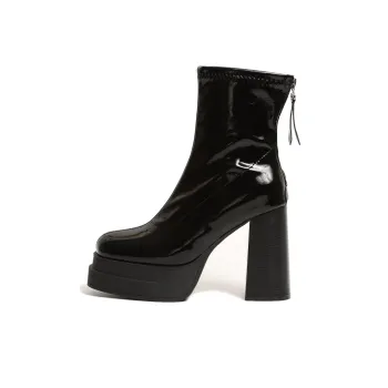 SHUXI Ankle Boots Women's Gloss Black/Matte Black/White