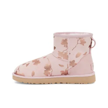 UGG Classic Mini Floral Foil Pink Red Fleece Lined Women's