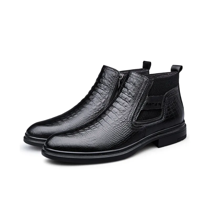 AIPSEN Short Chelsea Boots Men's Black Crocodile Pattern-2