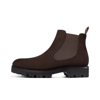 THOM WILLS British Style Goodyear Welted Suede Boots Short Chelsea Boots Men's Dark Coffee