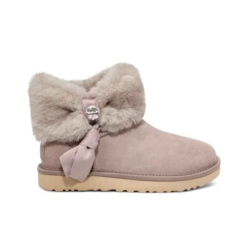 UGG Cinched Fur Mini Snow Boots Grey Women's-1