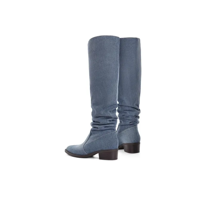 BELLE Knee high Boots Women's Sandstone Brown/Denim Blue-6