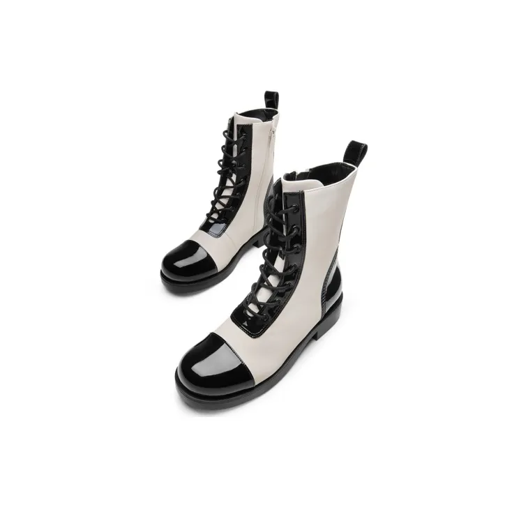 CHARLES&KEITH Martin Boots Women's Black Textured/Black/Pink White-8