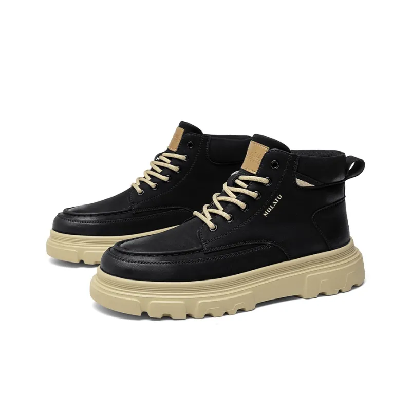 GERTOP Martin Boots Men Black, Yellow-1
