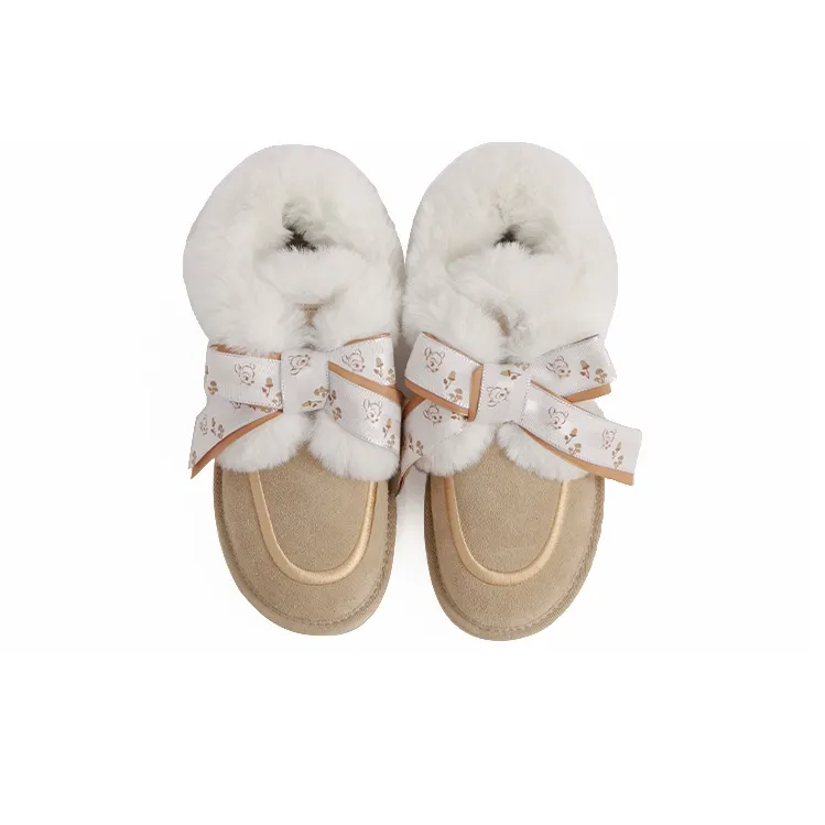Disney x GRACEGIFT Warm Slip-Resistant Ankle-Length Snow Boots Women's Beige-4