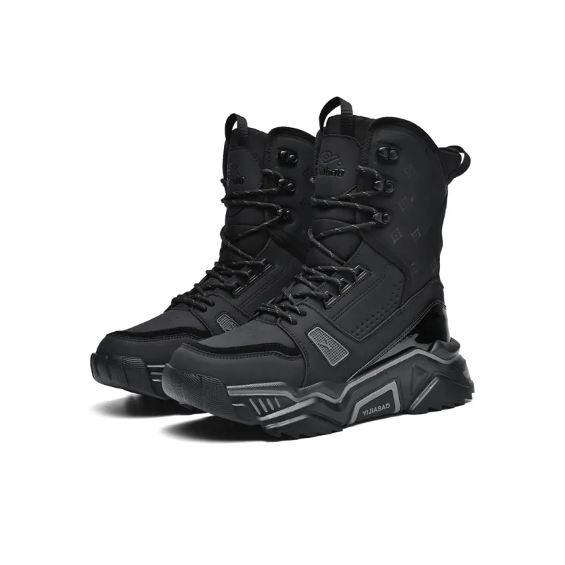 Yi Jiabao Height Enhancing Water Resistant Wear Resistant Crew Outdoor Boots Men's Black-2