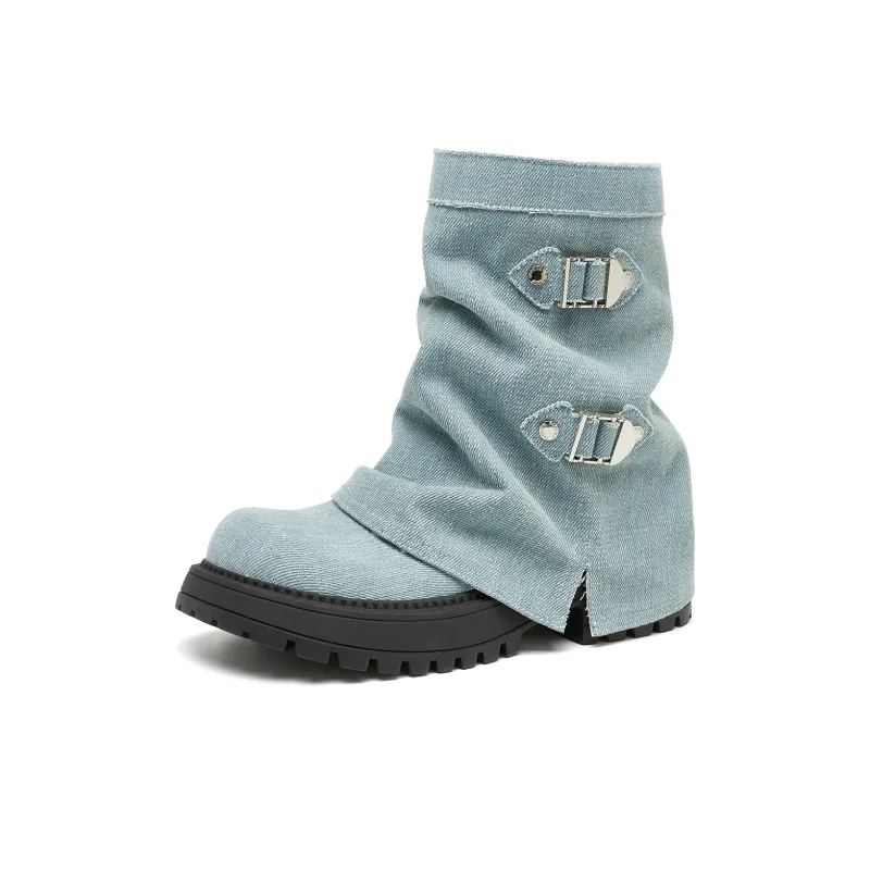 OULISASI Ankle Boots Women's Denim Blue-1