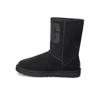UGG Classic Short UGG Rubber Logo Snow Boots Black Women's