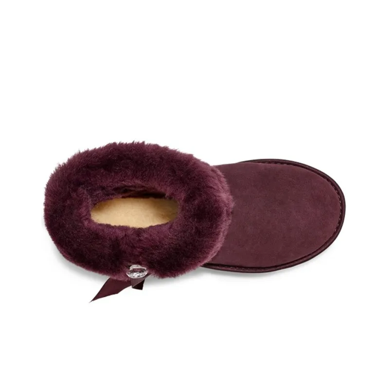 UGG Cinched Fur Mini Snow Boots Purple/Red Women's-4
