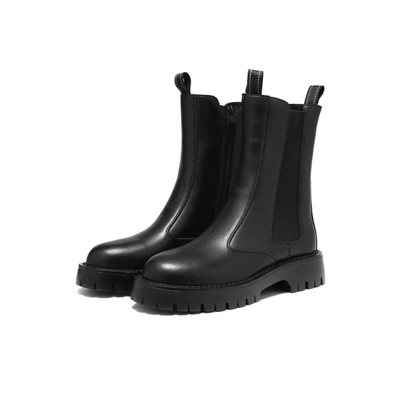 ZUWUDONG Crew Chelsea Boots Flat Men's Black-4