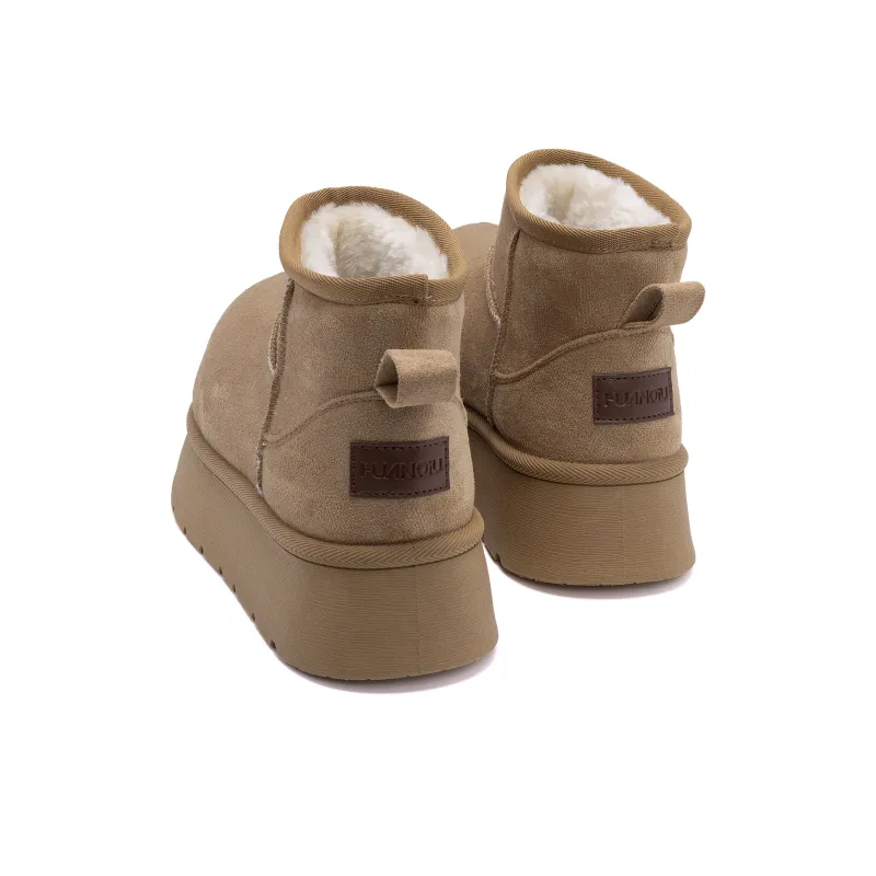 HUANQIU Height Increasing Slip Resistant Short Snow Boots Women's Brown-6