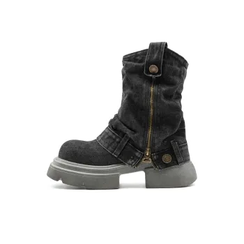 Little Sue Unique Design Petite Platform Bootcut Ankle Boots 6cm Women's