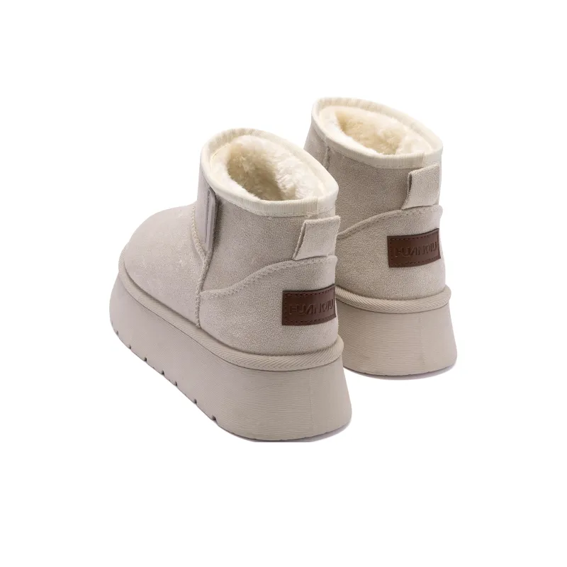 HUANQIU Coverage Anti-Slip And Wear-Resistant Short Snow Boots Women's Beige-4