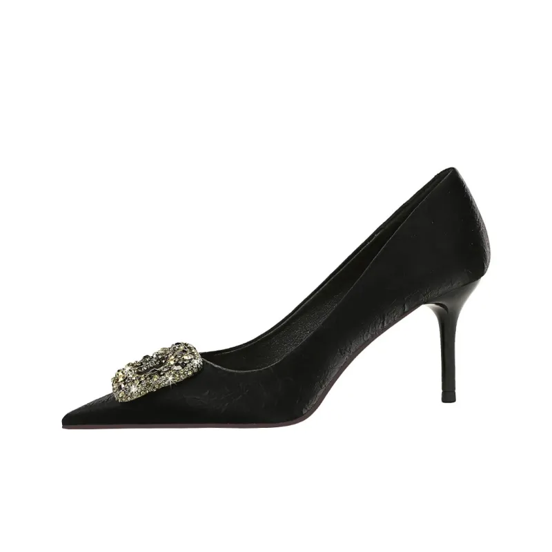 QITUMAUL Slim Heel High Heels Women's Black-0