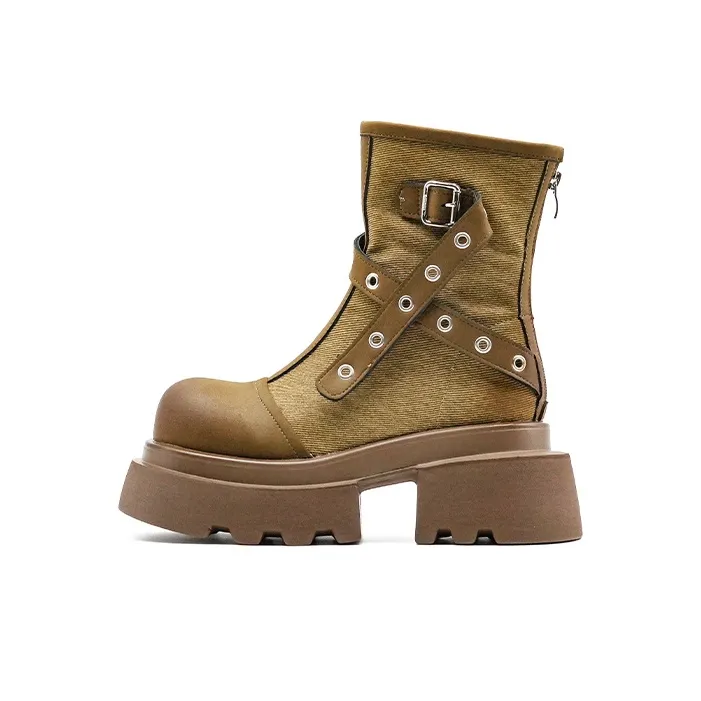Little Sue Niche Design, Trendy Versatile, Vintage, Biker Boots Ankle Boots Women's-5