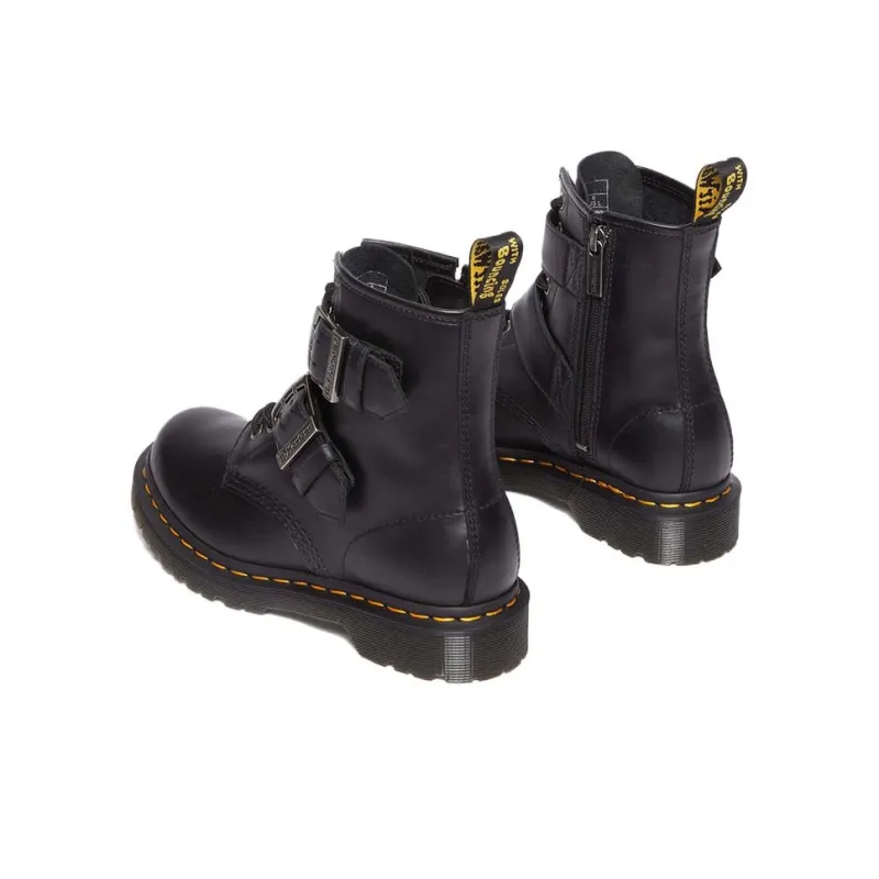 Dr. Martens Dr.Martens 1460 Buckle Pull Up Leather Lace Up Boots 'Black Silver' Women's-3
