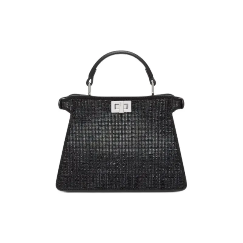 FENDI Peekaboo ISeeU Suede One Shoulder Handbags Small Size Women's Black-2