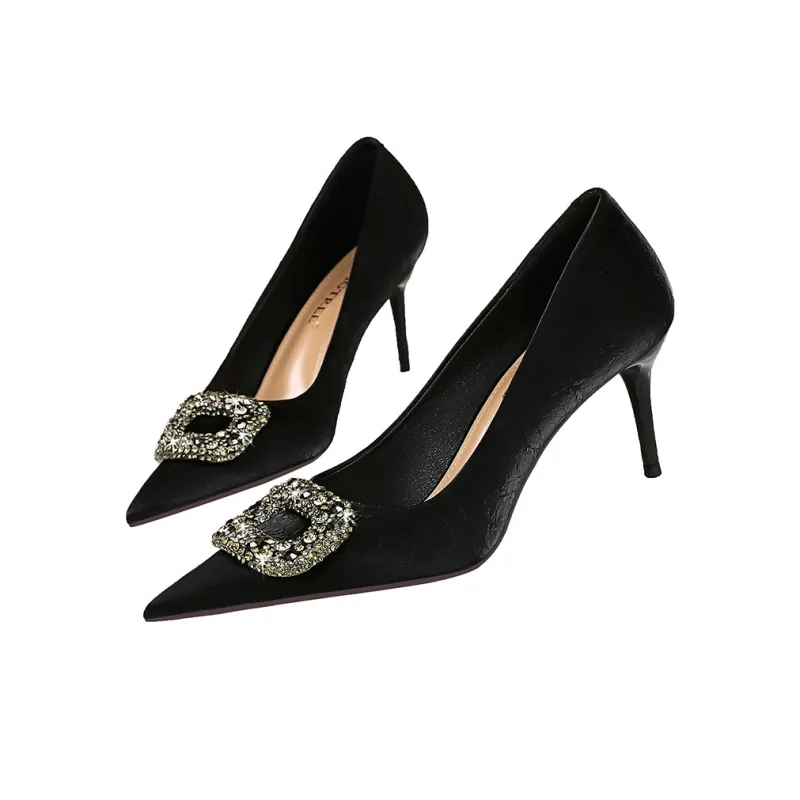 QITUMAUL Slim Heel High Heels Women's Black-2