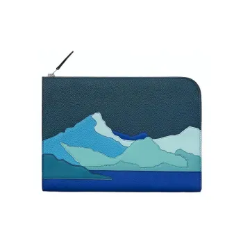 HERMES Zip Tablet Togo With Swift Calfskin And Small Calfskin Tablet Protective Case Laptop Bag Men's Blue